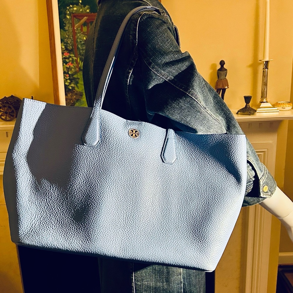 Tory Burch Large Perry Leather Tote Sky Blue